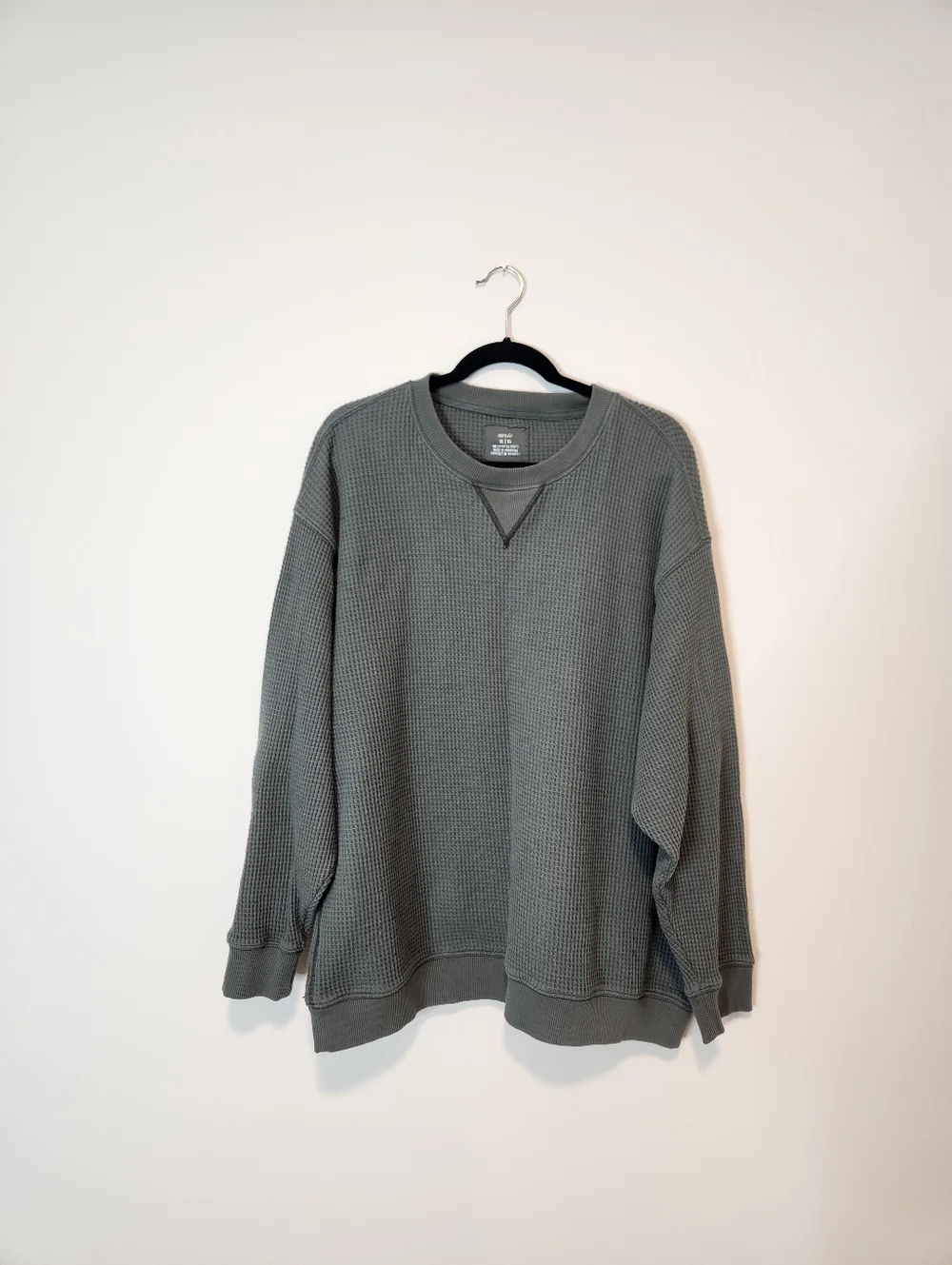 Aerie Waffle Knit Oversized Crewneck Sweater Sage Green Size XL - Picture 1 of 5